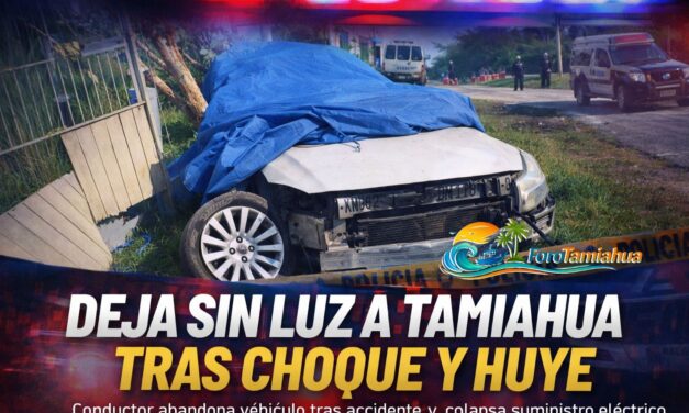 Conductor derriba poste y deja sin energía a Tamiahua; abandona vehículo y huye